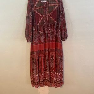 Dress Boho style long sleeve fully lined Size Medium excellent condition
